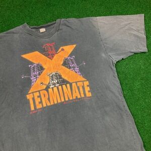 Vintage Doctor Who Shirt Mens L Black 1991 Xterminate TV Show Thrashed 90s Tee